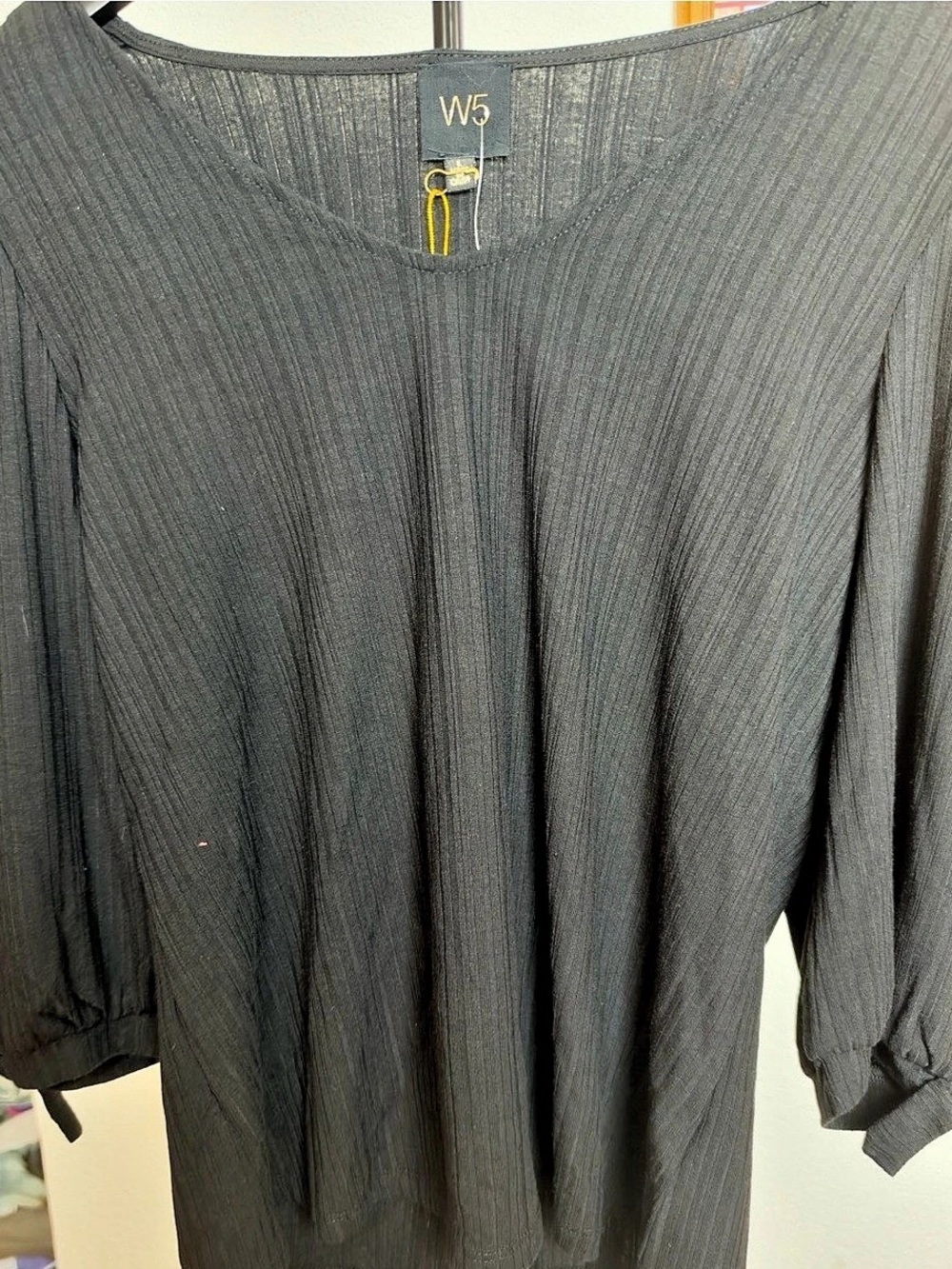 W5 Black Pleated Sleeve Blouse Like New